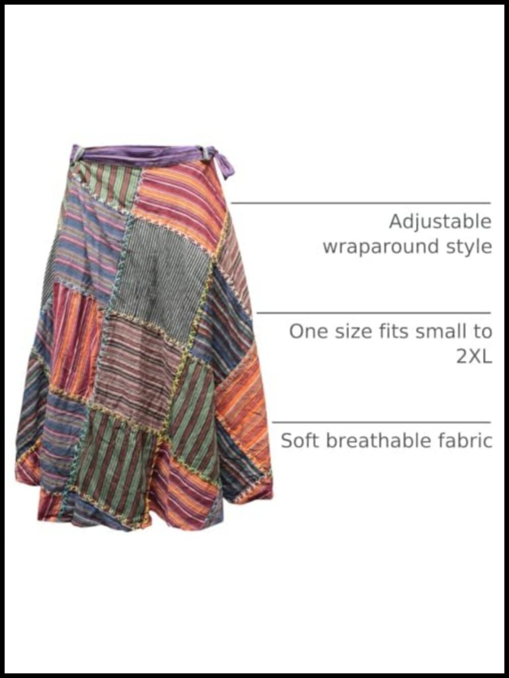 100% Cotton Boho Patchwork Wrap Skirt Festival Hippie - Picture 3 of 6